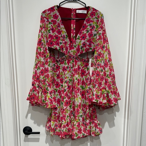 Mac Duggal #9158 Plunging V-Neck Cutout Floral Mini Dress - Size 2 - Picture 3 of 5